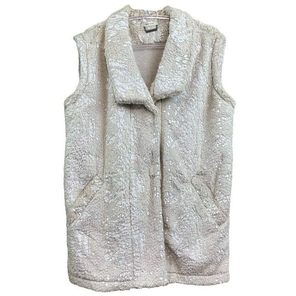 AMS Pure Faux Fur Shimmer Sleeveless Vest Jacket Beige Cream Ivory Size US 6 - Picture 8 of 8